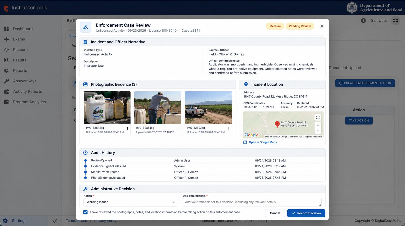 InstructorTools enforcement case review