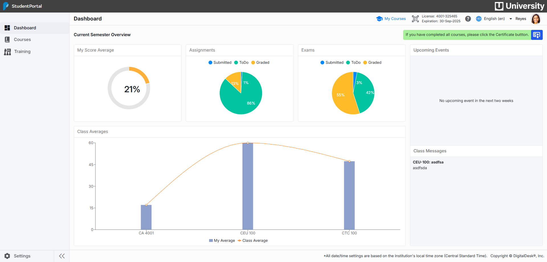 StudentPortal dashboard